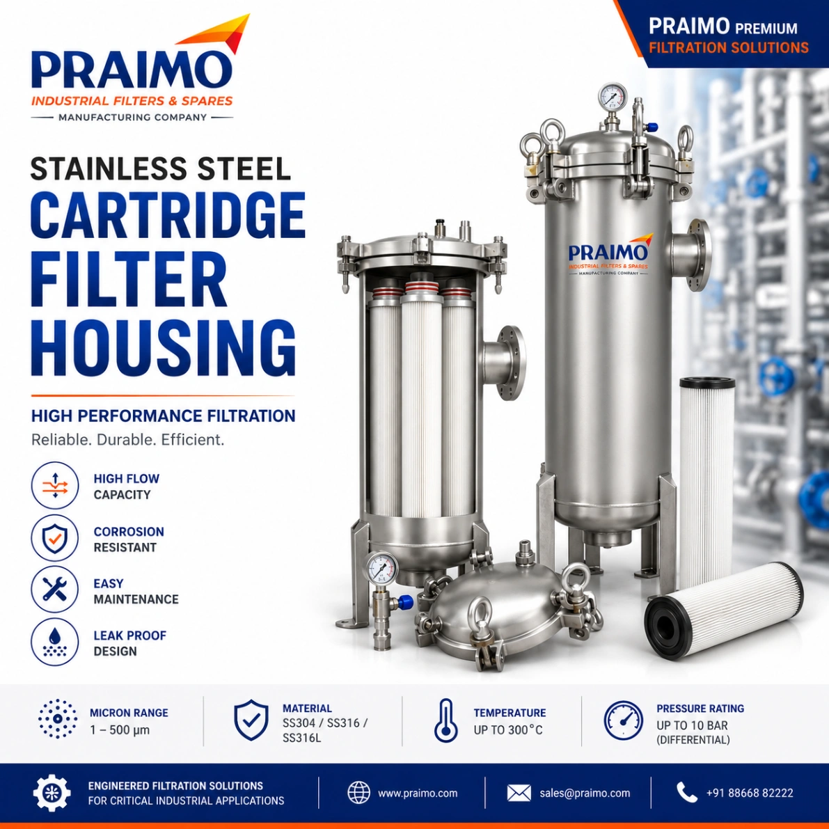 Stainless Steel Cartridge Filter Housing – Industrial Liquid Filtration System
