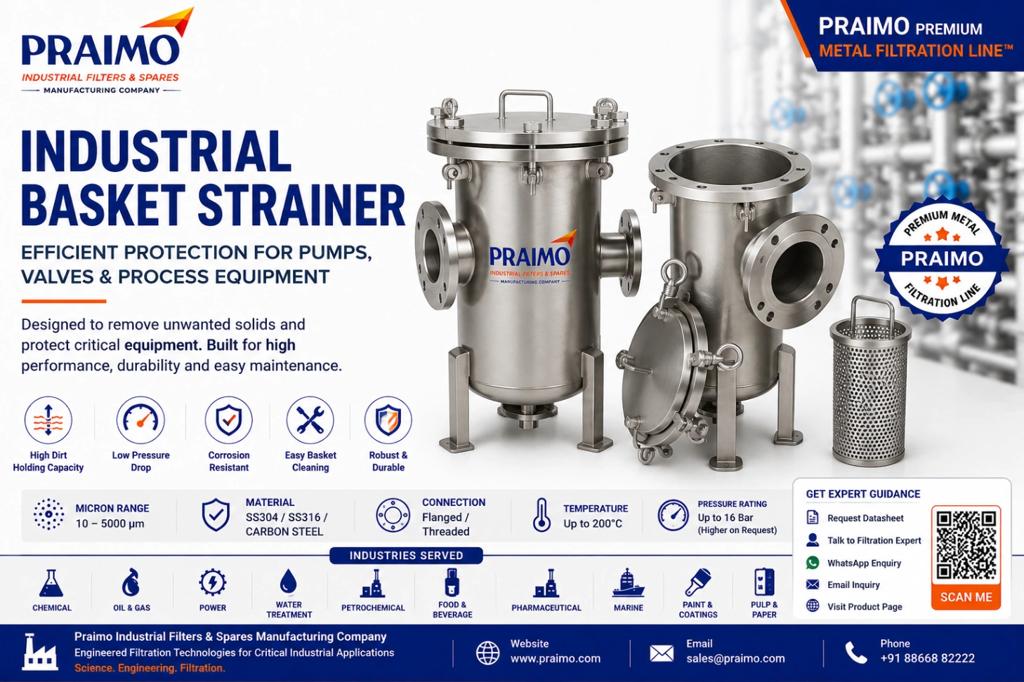 Industrial Basket Strainer – Stainless Steel Liquid Pipeline Filtration