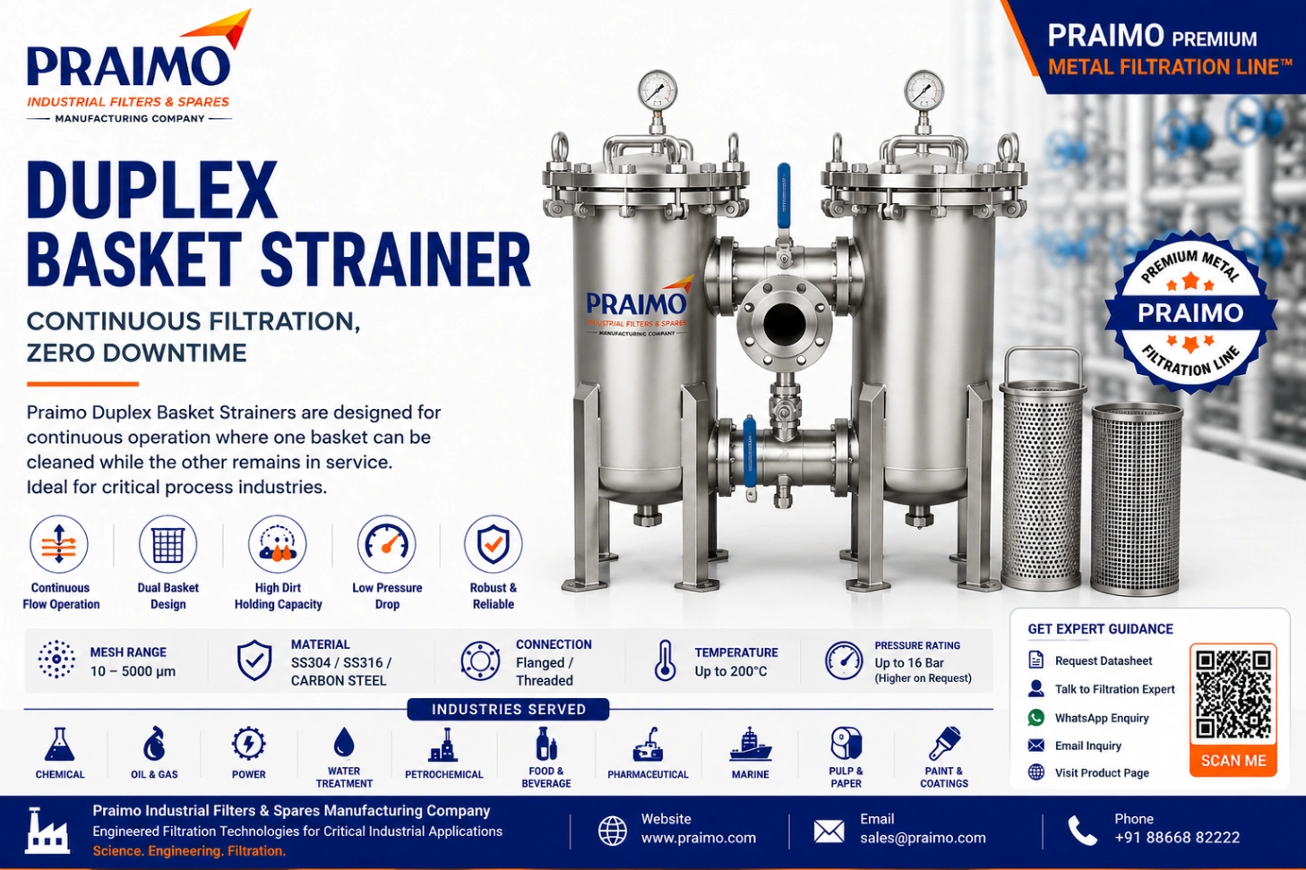 Duplex Basket Strainer – Stainless Steel Continuous Liquid Filtration