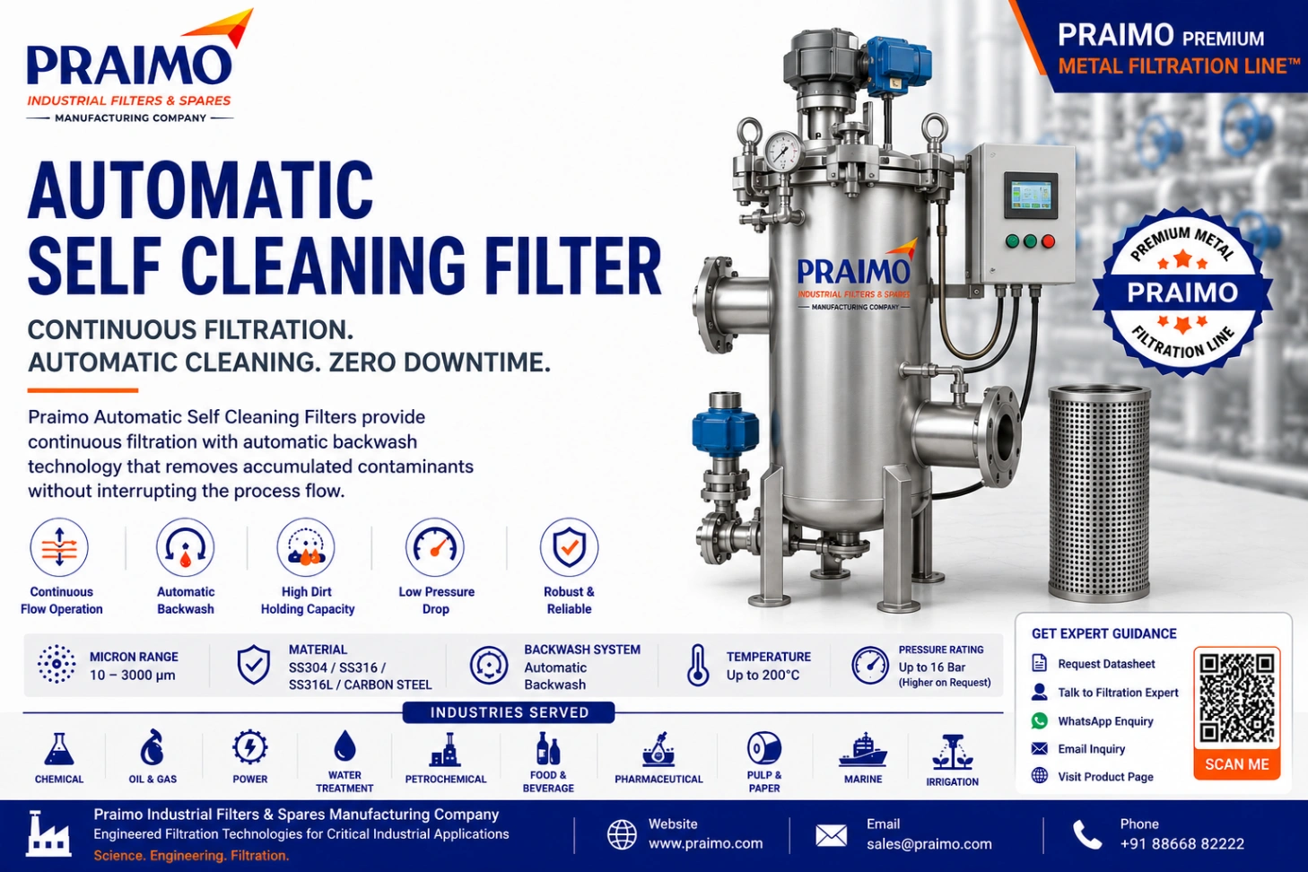 Automatic self-cleaning industrial liquid filtration equipment