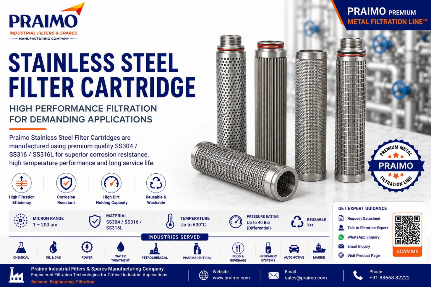 Stainless Steel Filter Cartridge – Reusable Industrial Filtration Element