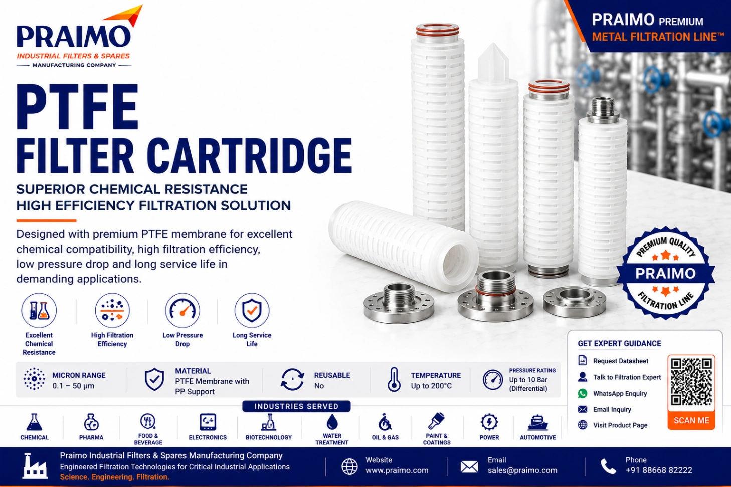 PTFE Filter Cartridge – Chemical Resistant Industrial Filtration