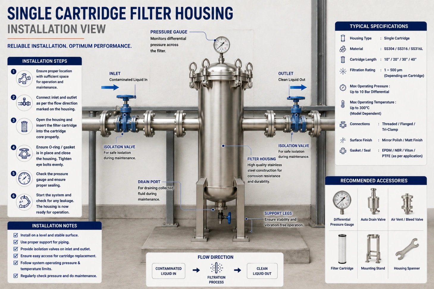 Single Cartridge Filter Housing – Industrial Stainless Steel Liquid Filtration — view 3