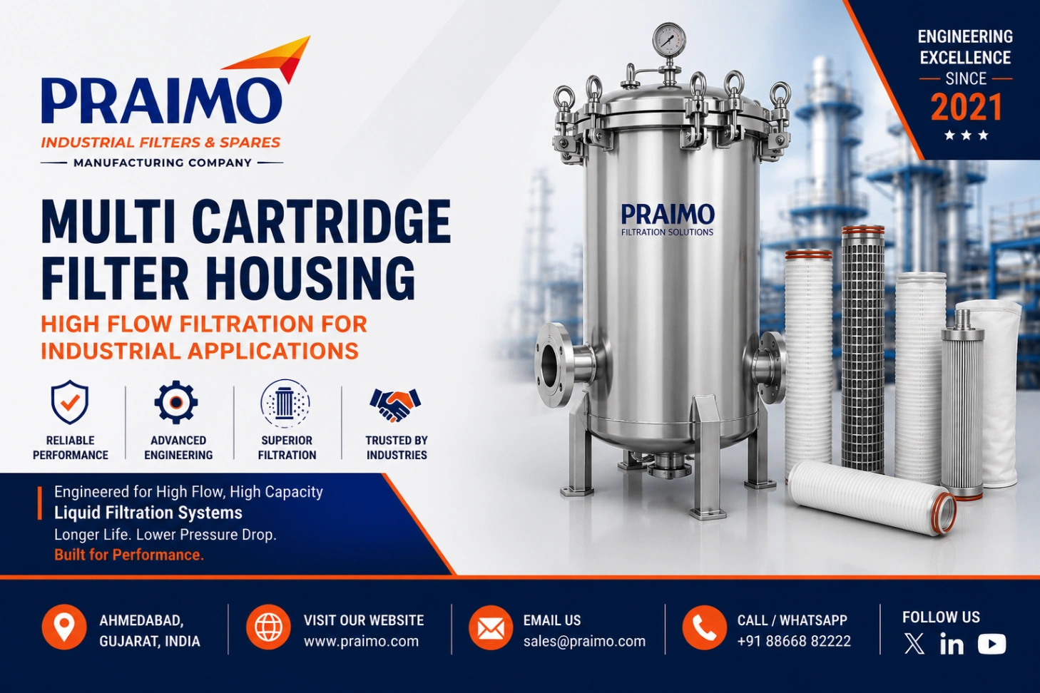 Multi Cartridge Filter Housing – Stainless Steel High Flow Industrial Filtration